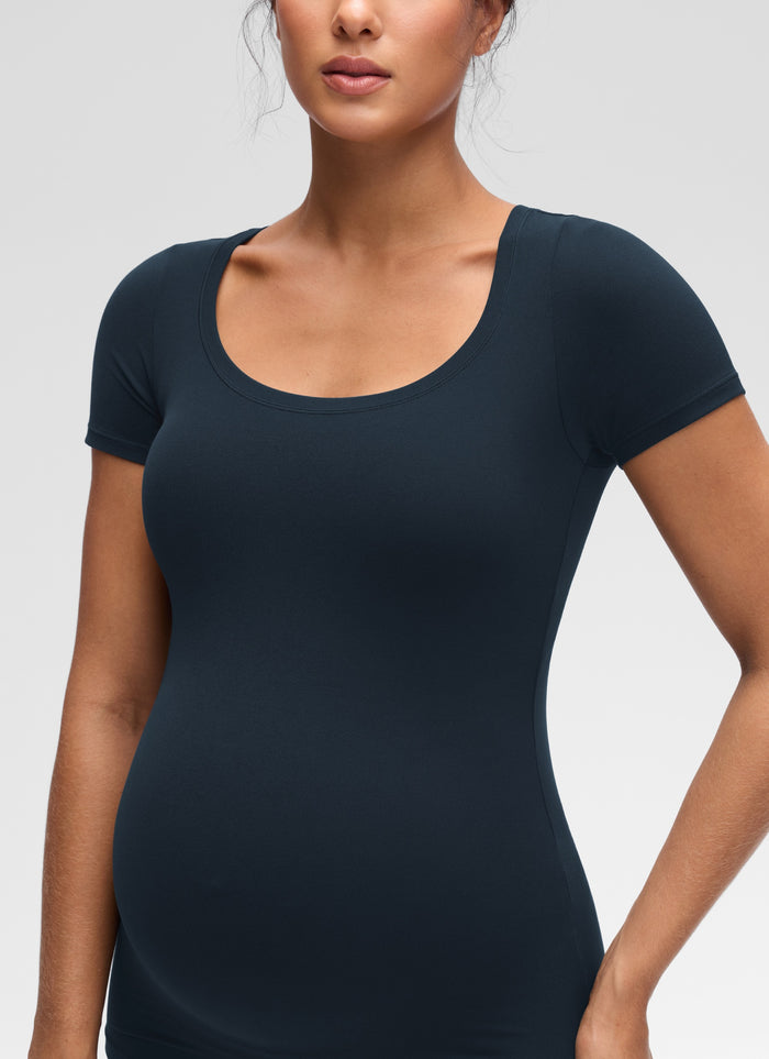 CRZ YOGA Women's Softembrace Maternity Casual U Neck Short Sleeve True Navy