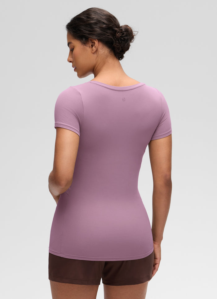 CRZ YOGA Women's Softembrace Maternity Casual U Neck Short Sleeve Light Lavender