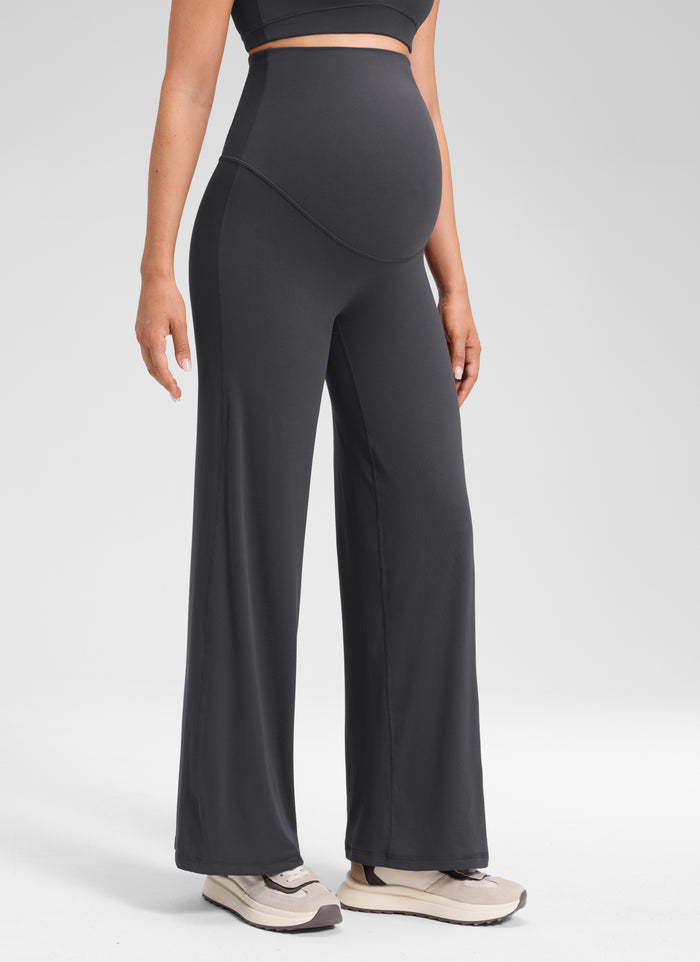 CRZ YOGA Women's Softretch Maternity No Front Seam Wide Leg Pant 30'' Mysterious Grey