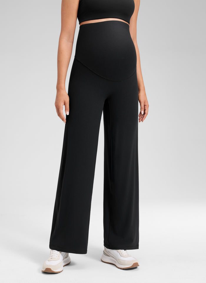 CRZ YOGA Women's Softretch Maternity No Front Seam Wide Leg Pant 30'' Black