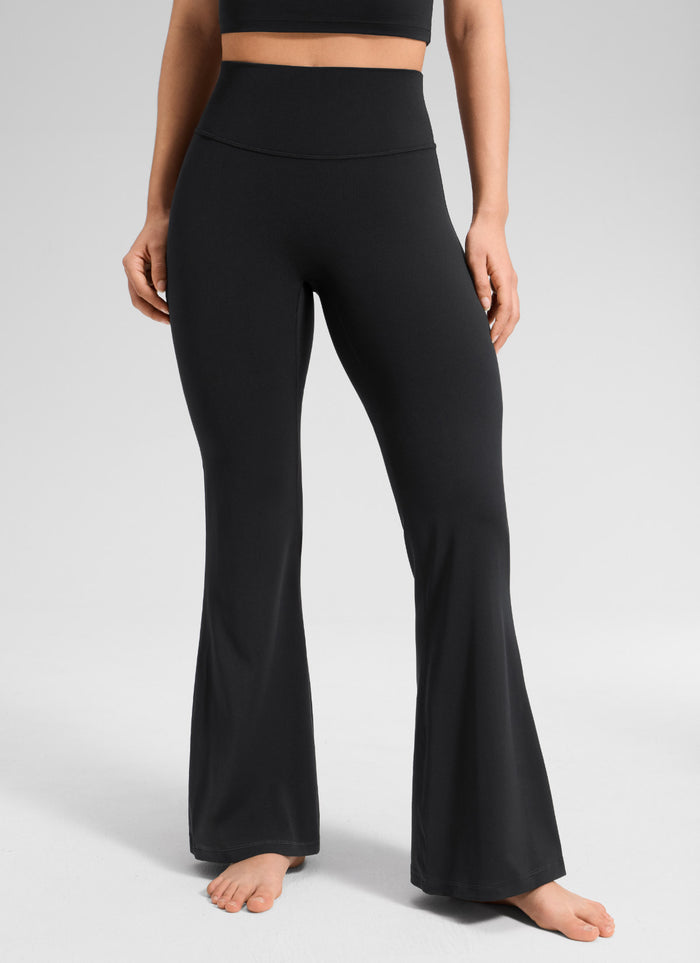 CRZ YOGA Women's Softretch High Rise No Front Seam Flare Legging 33" Black