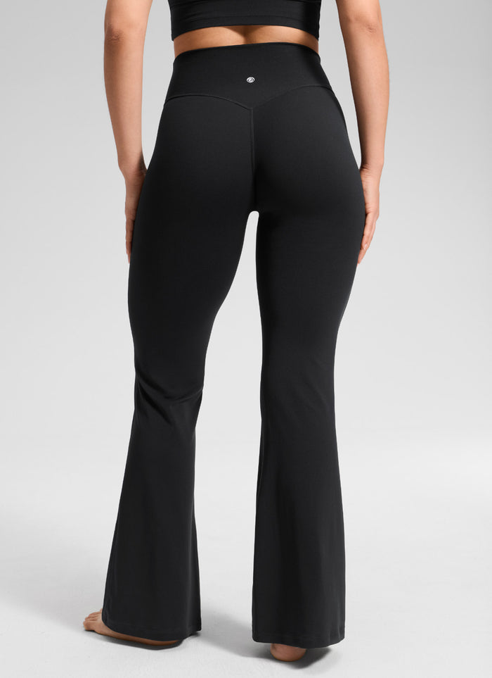CRZ YOGA Women's Softretch High Rise No Front Seam Flare Legging 33" Black