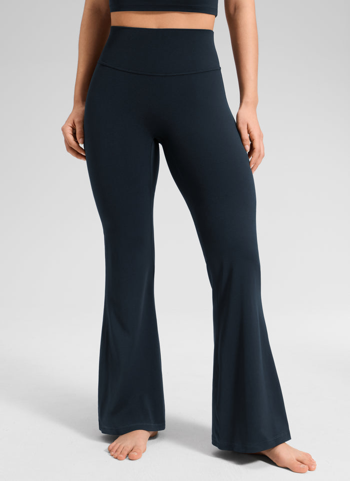CRZ YOGA Women's Softretch High Rise No Front Seam Flare Legging 33" True Navy