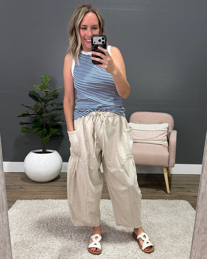 Sonya Wide Leg Linen Pants - Natural Cotierra
