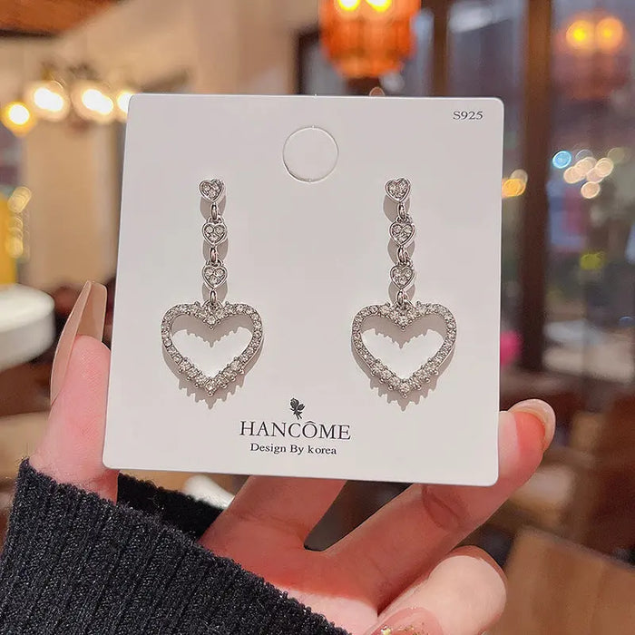 Sparkling Rhinestone Love Heart Earrings fashionnsio