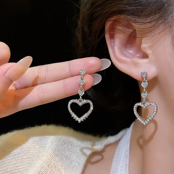 Sparkling Rhinestone Love Heart Earrings fashionnsio