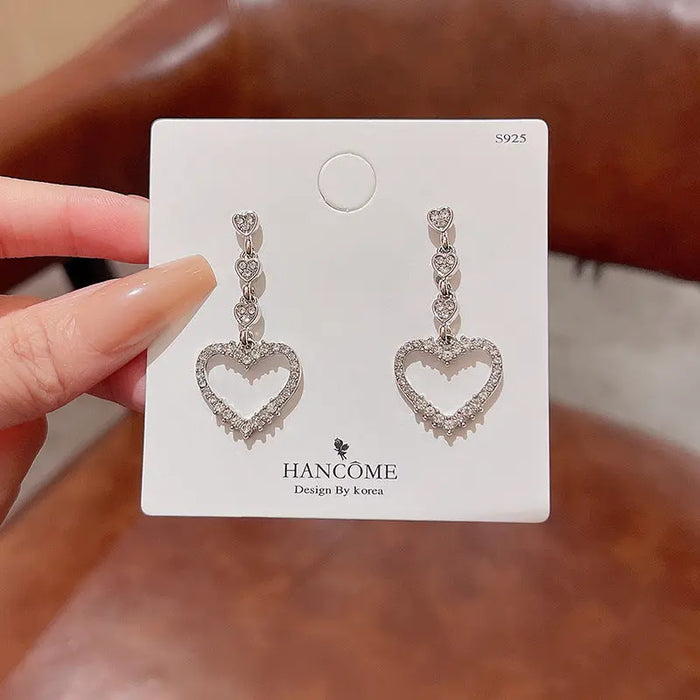 Sparkling Rhinestone Love Heart Earrings fashionnsio