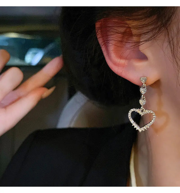 Sparkling Rhinestone Love Heart Earrings fashionnsio