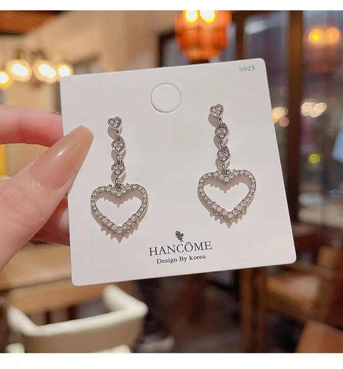 Sparkling Rhinestone Love Heart Earrings fashionnsio
