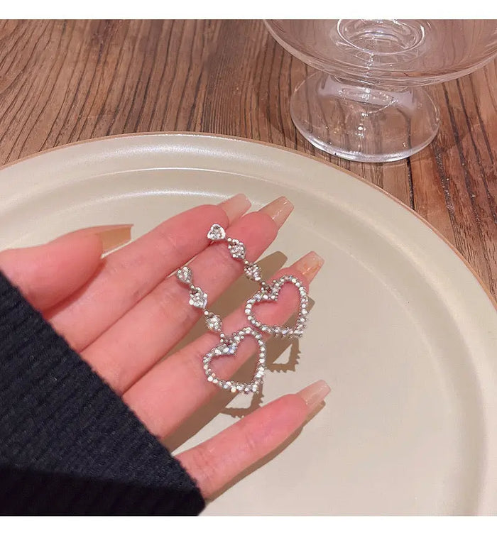 Sparkling Rhinestone Love Heart Earrings fashionnsio