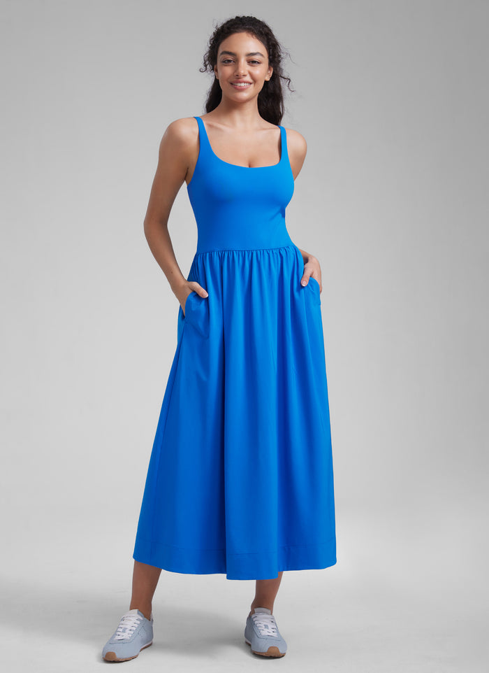 CRZ YOGA Women's Square Neck Pocket Sleeveless Maxi Padded Dress Sparkle Blue