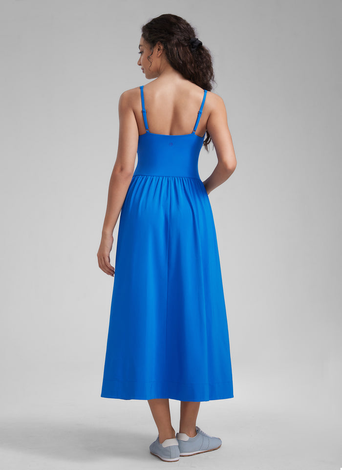 CRZ YOGA Women's Square Neck Pocket Sleeveless Maxi Padded Dress Sparkle Blue