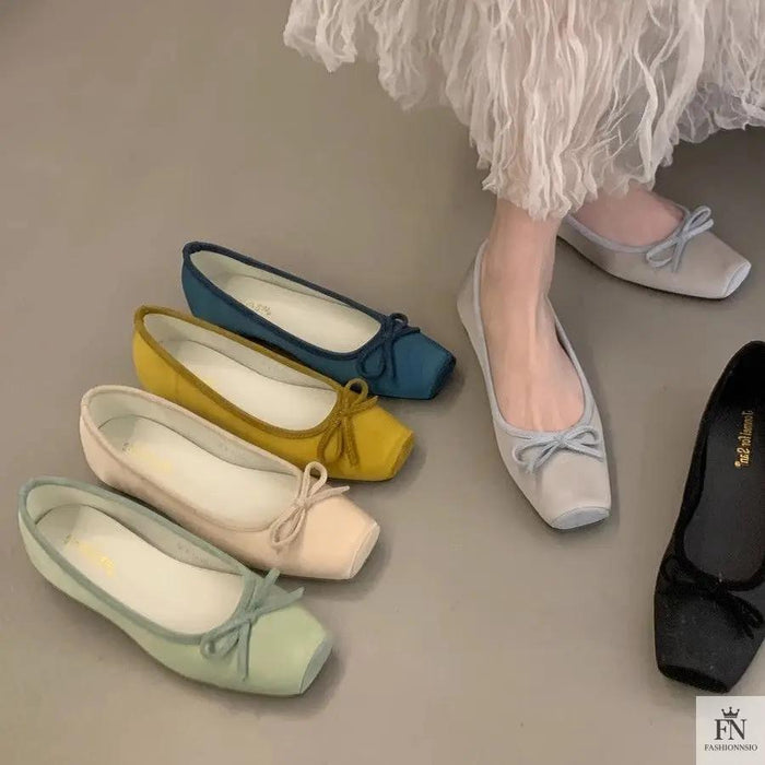 Square Toe Bowknot Ballet Flats - Fashionnsio
