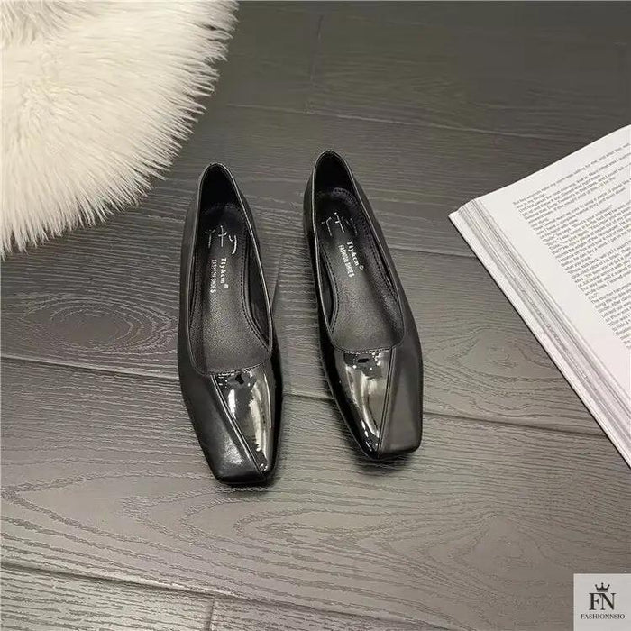 Square Toe Glossy Women Flats - Fashionnsio