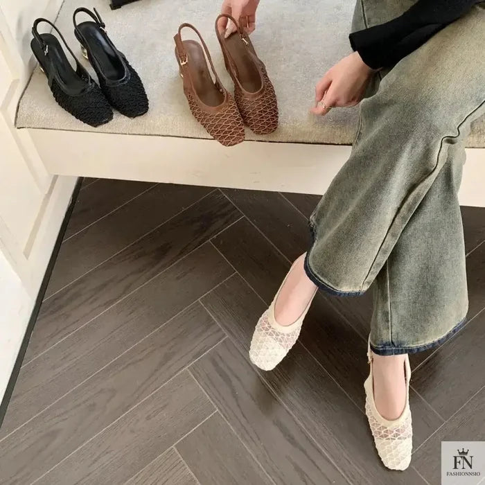 Square Toe Lace Flat Sandals - Fashionnsio
