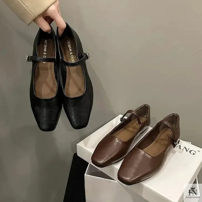 Square Toe Mary Jane Flats - Fashionnsio