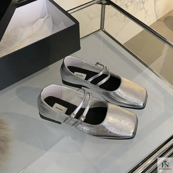 Square Toe Strap Women Flats - Fashionnsio