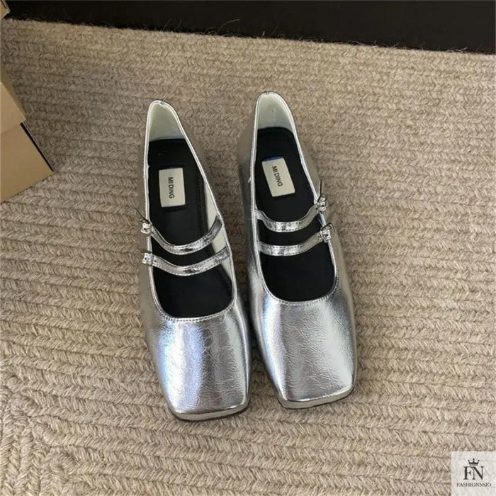 Square Toe Strap Women Flats - Fashionnsio