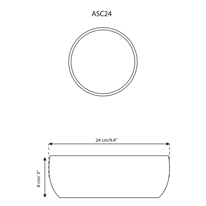 Drawing of Gharyan Stoneware Ewa coupelle bowl with dimensions labeled