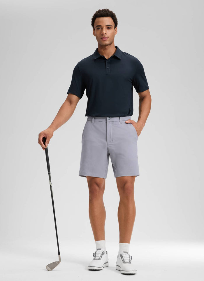 CRZ YOGA Men's Stretch Cotton Golf Mid Rise Pocket Chino Shorts 7" Gull Gray