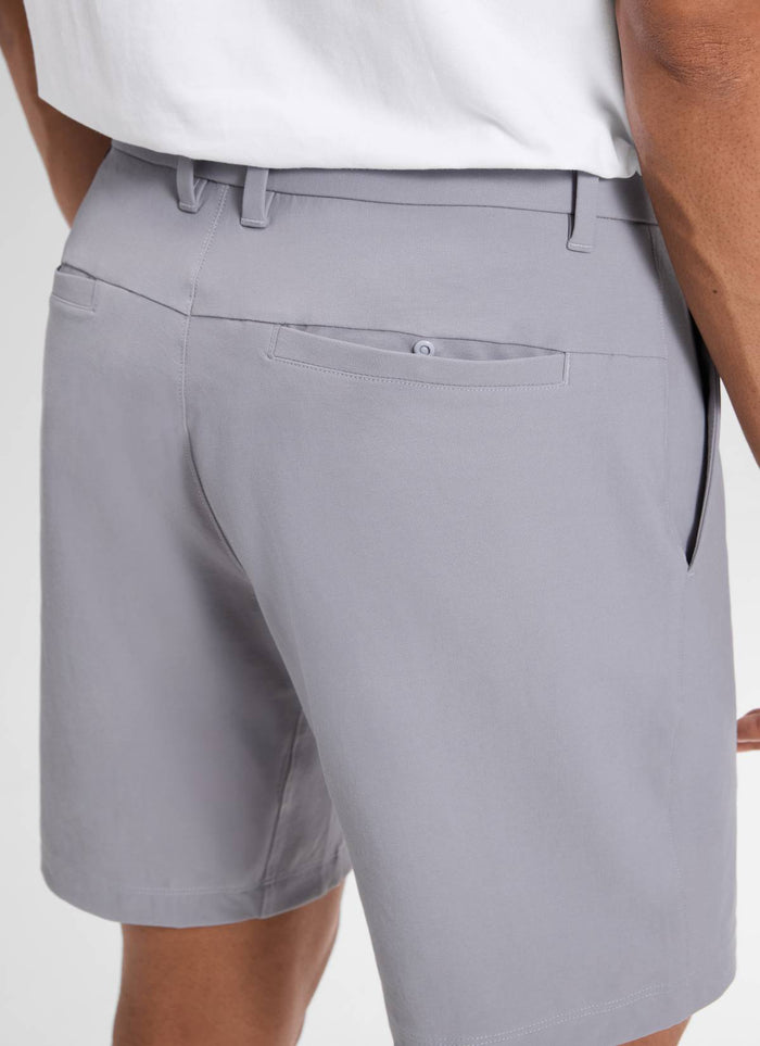 CRZ YOGA Men's Stretch Cotton Golf Mid Rise Pocket Chino Shorts 7" Gull Gray