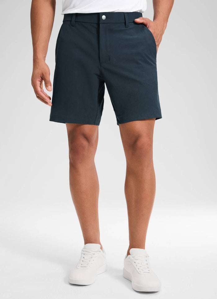 CRZ YOGA Men's Stretch Cotton Golf Mid Rise Pocket Chino Shorts 7" True Navy
