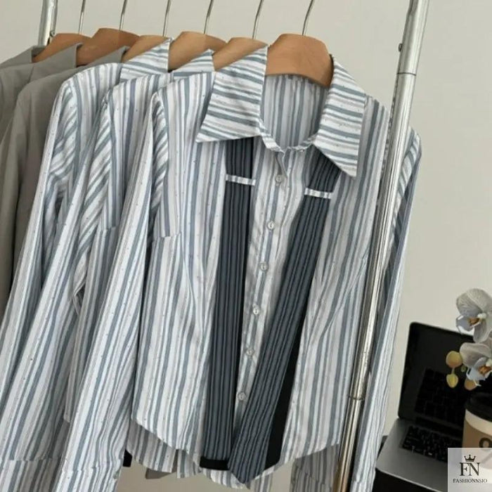Stripe Bell Sleeve Tie Shirts - Fashionnsio