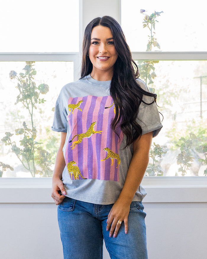 Striped Cheetah Gray Denim Tee Zutter
