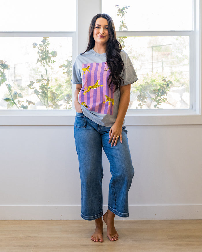 Striped Cheetah Gray Denim Tee Zutter