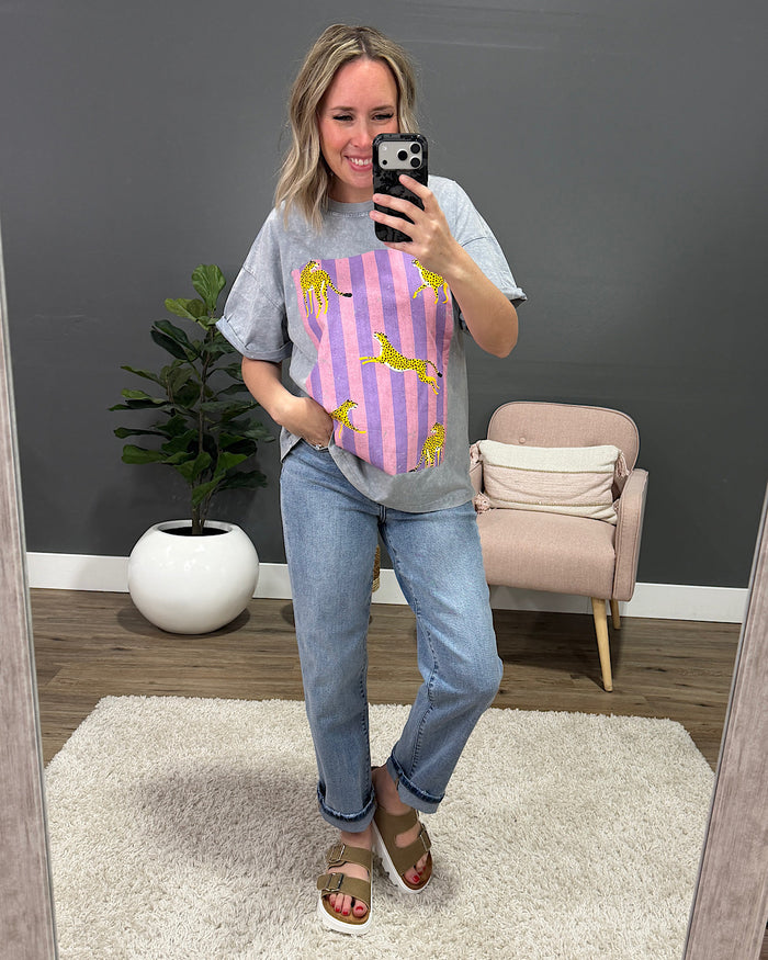 Striped Cheetah Gray Denim Tee Zutter