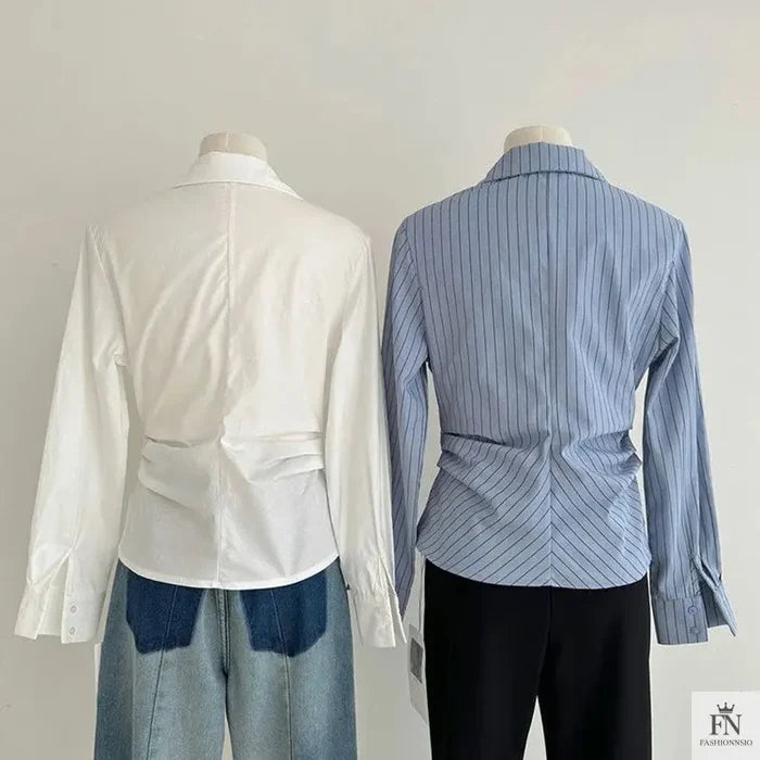 Striped Irregular Waist Fitted Shirts - Fashionnsio