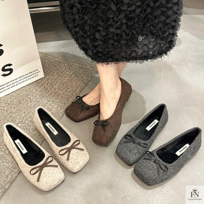 Suede Bow Ballerina Flats - Fashionnsio