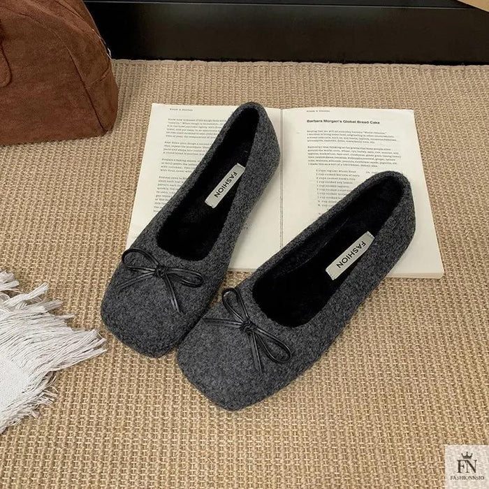 Suede Bow Ballerina Flats - Fashionnsio