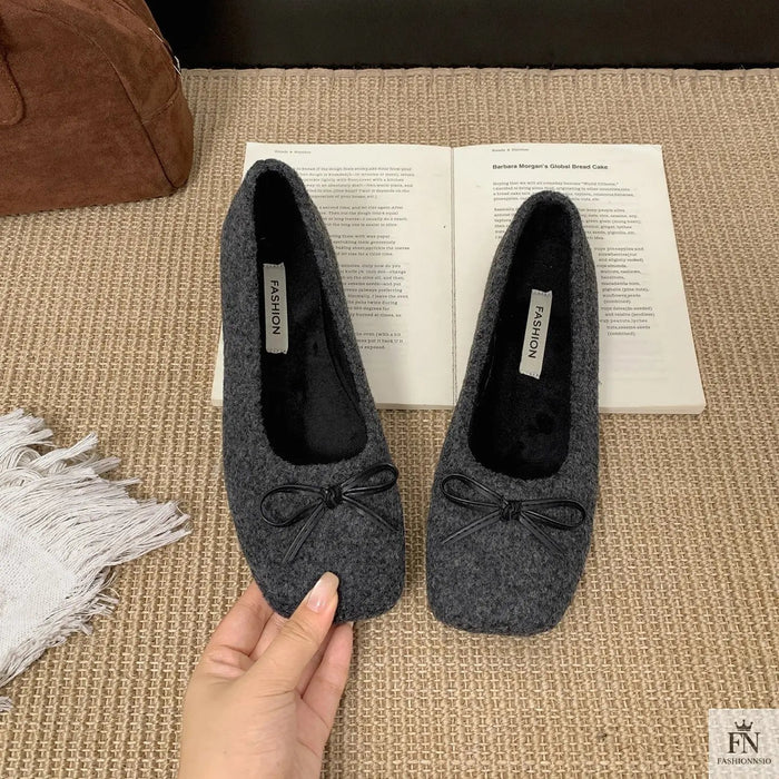 Suede Bow Ballerina Flats - Fashionnsio