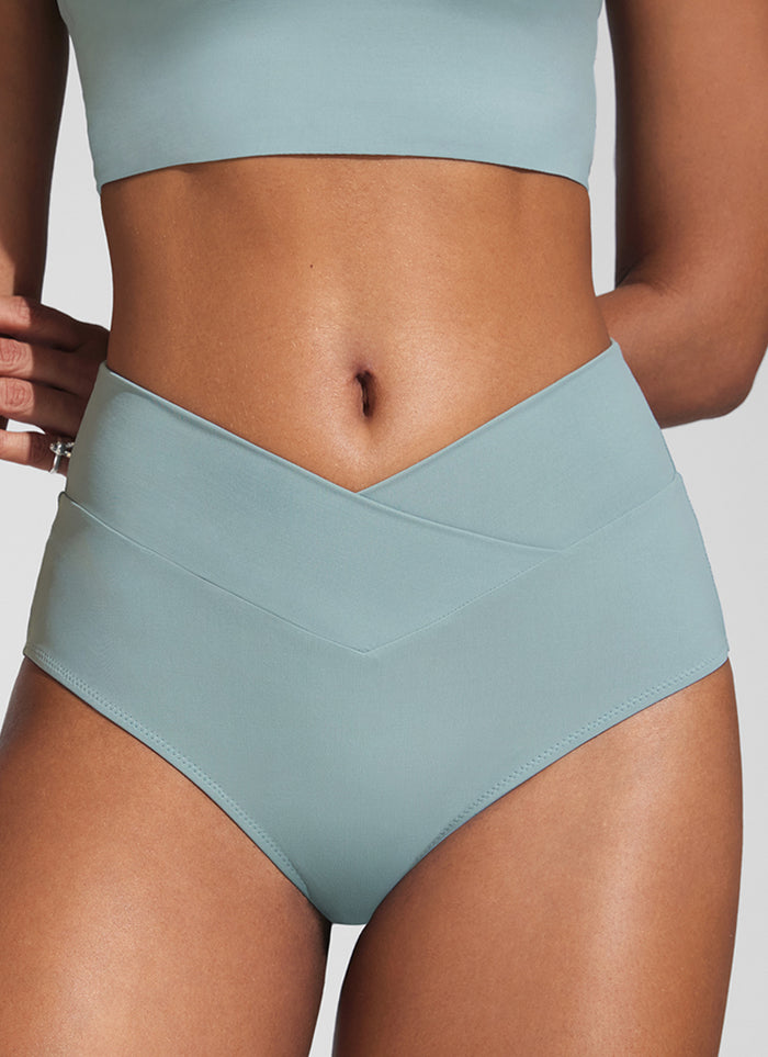 CRZ YOGA Women's Swim V Cross Waist Bikini Bottom Light grayish blue