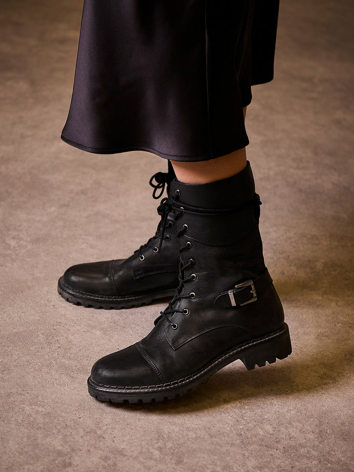 Tall Ankle Lace Up Boots With Strap Detail