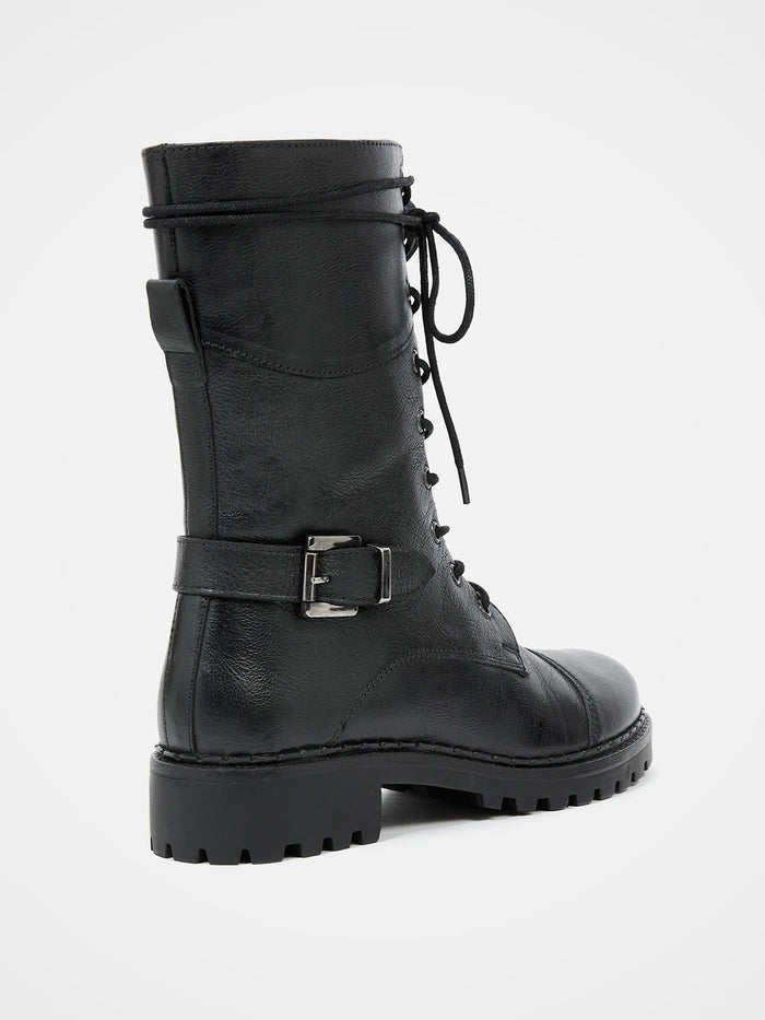 Tall Ankle Lace Up Boots With Strap Detail