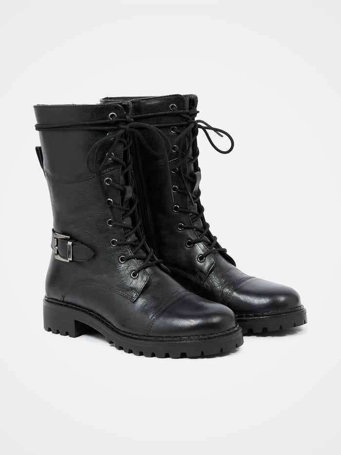 Tall Ankle Lace Up Boots With Strap Detail