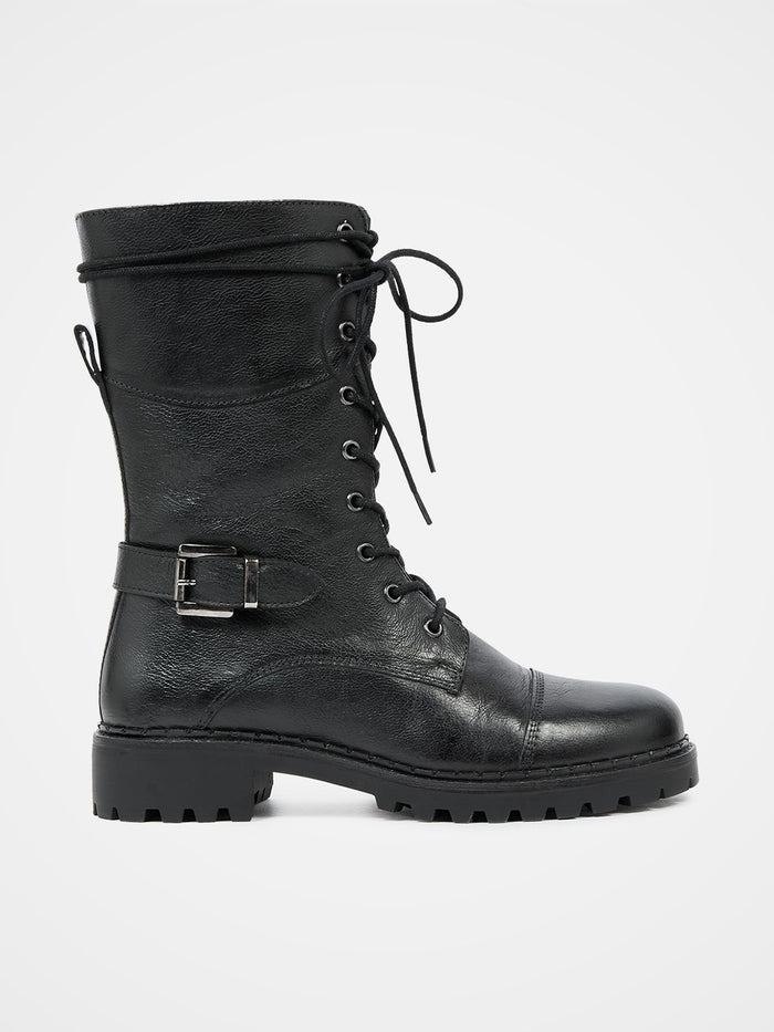 Tall Ankle Lace Up Boots With Strap Detail