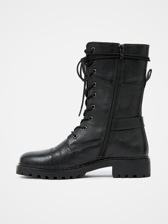 Tall Ankle Lace Up Boots With Strap Detail