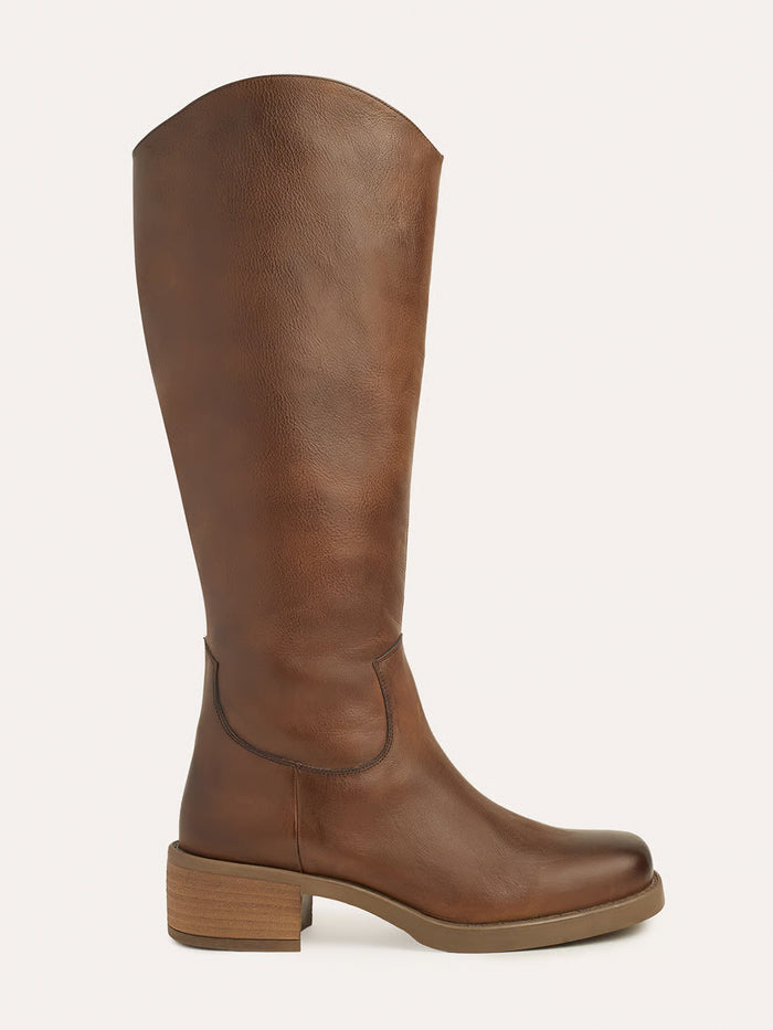 Tall Block Heel Leather Boots
