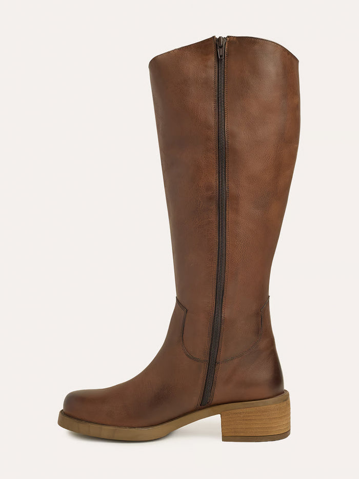 Tall Block Heel Leather Boots