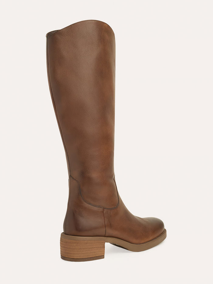 Tall Block Heel Leather Boots