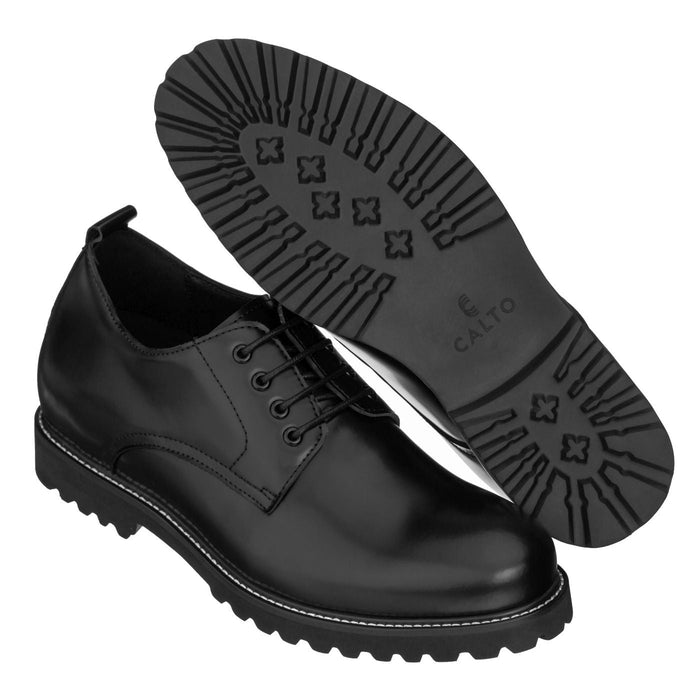 Taller Black Leather Elevator Work Shoes - 3 Inches - SARTORO