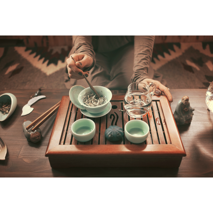 Tea Tray, Geometric Wave Design, Grey