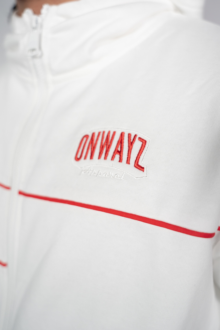 Technical Zip Hoodie - White Red