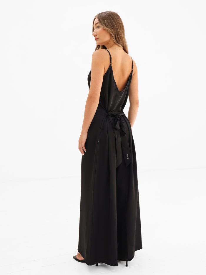 Thalia Satin Jumpsuit - Black