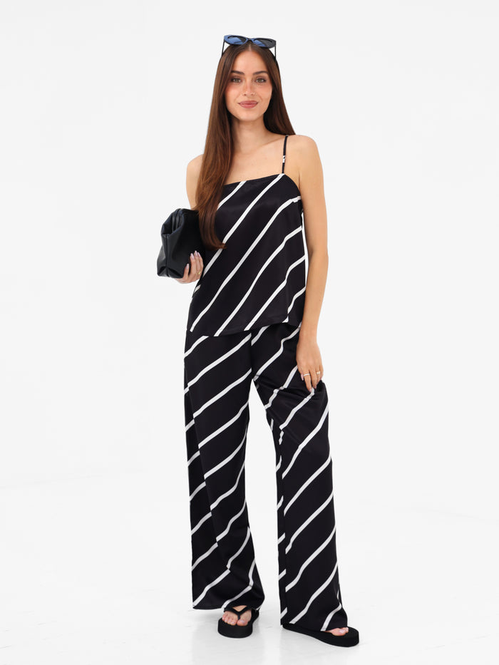 Thalia Satin Vest - Black Stripe