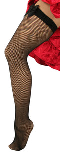 Fishnet Stockings with Bow - Black Thigh High