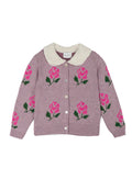 top l/s soft knit flower cardigan with collar - mauve